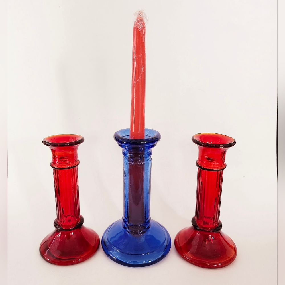 Glass Candlestick Holders, Set of 3pcs
